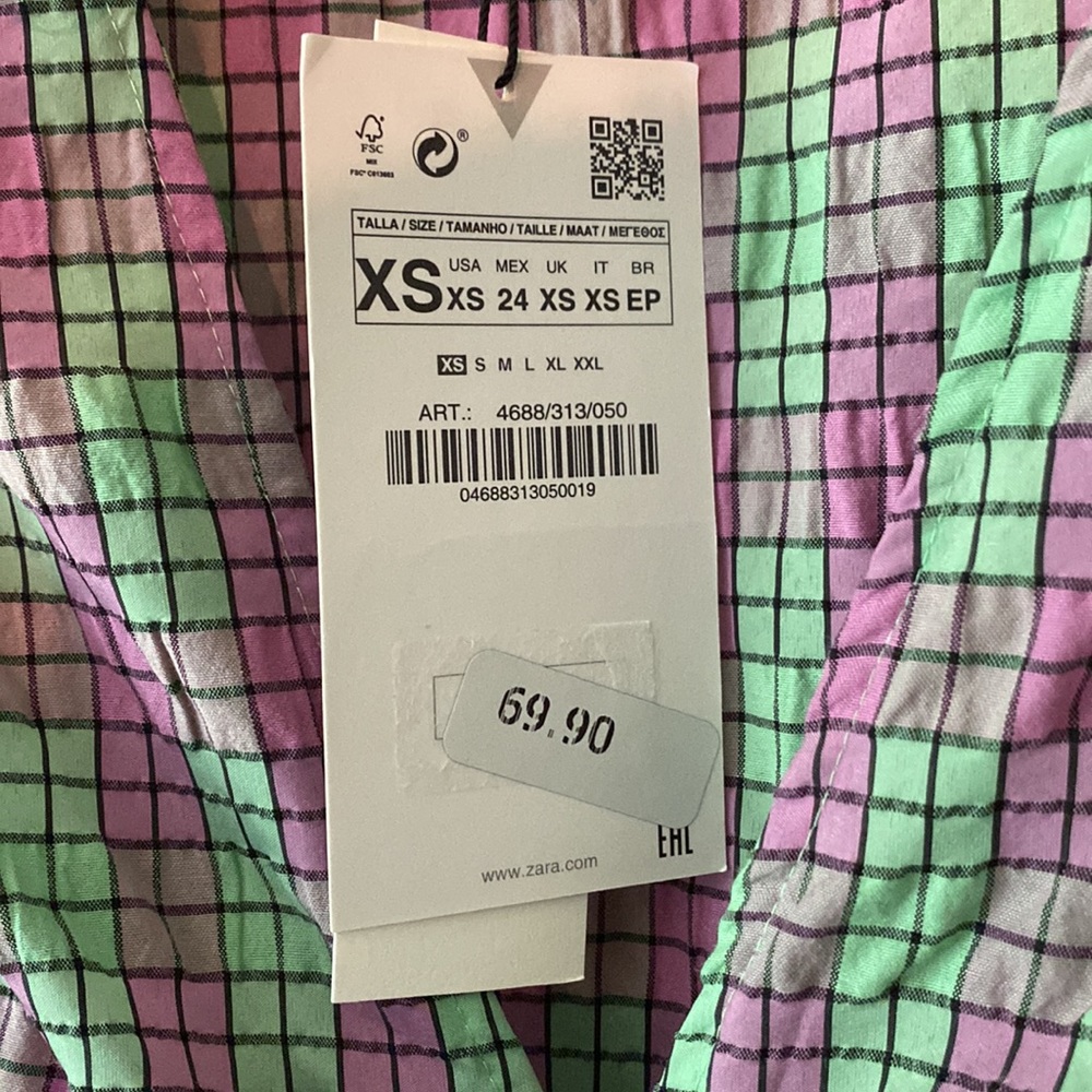 Zara Purple/Green Checkered Long Dress - Picture 6 of 6